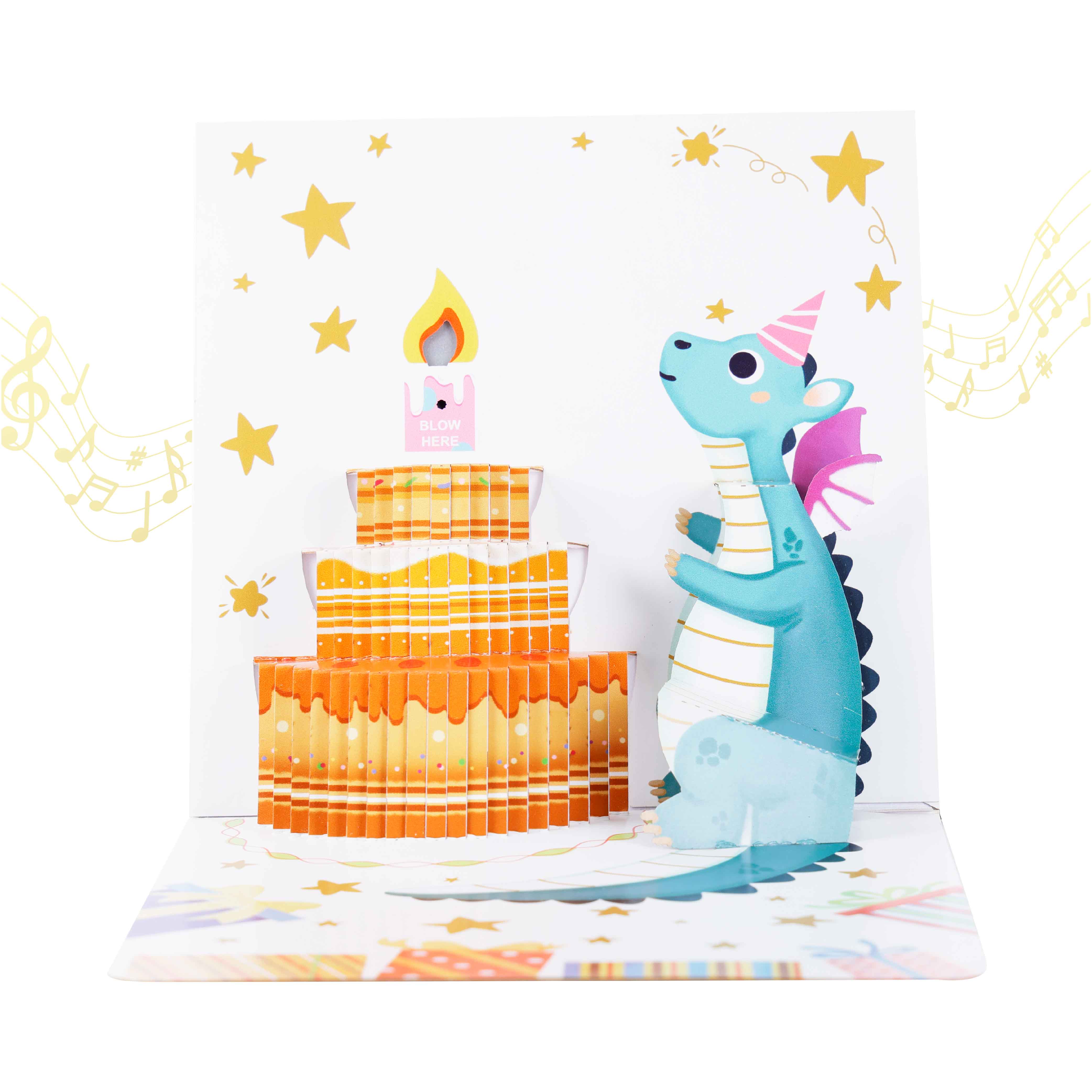 Dinosaur Birthday Pop Up Card Music Light Surprise
