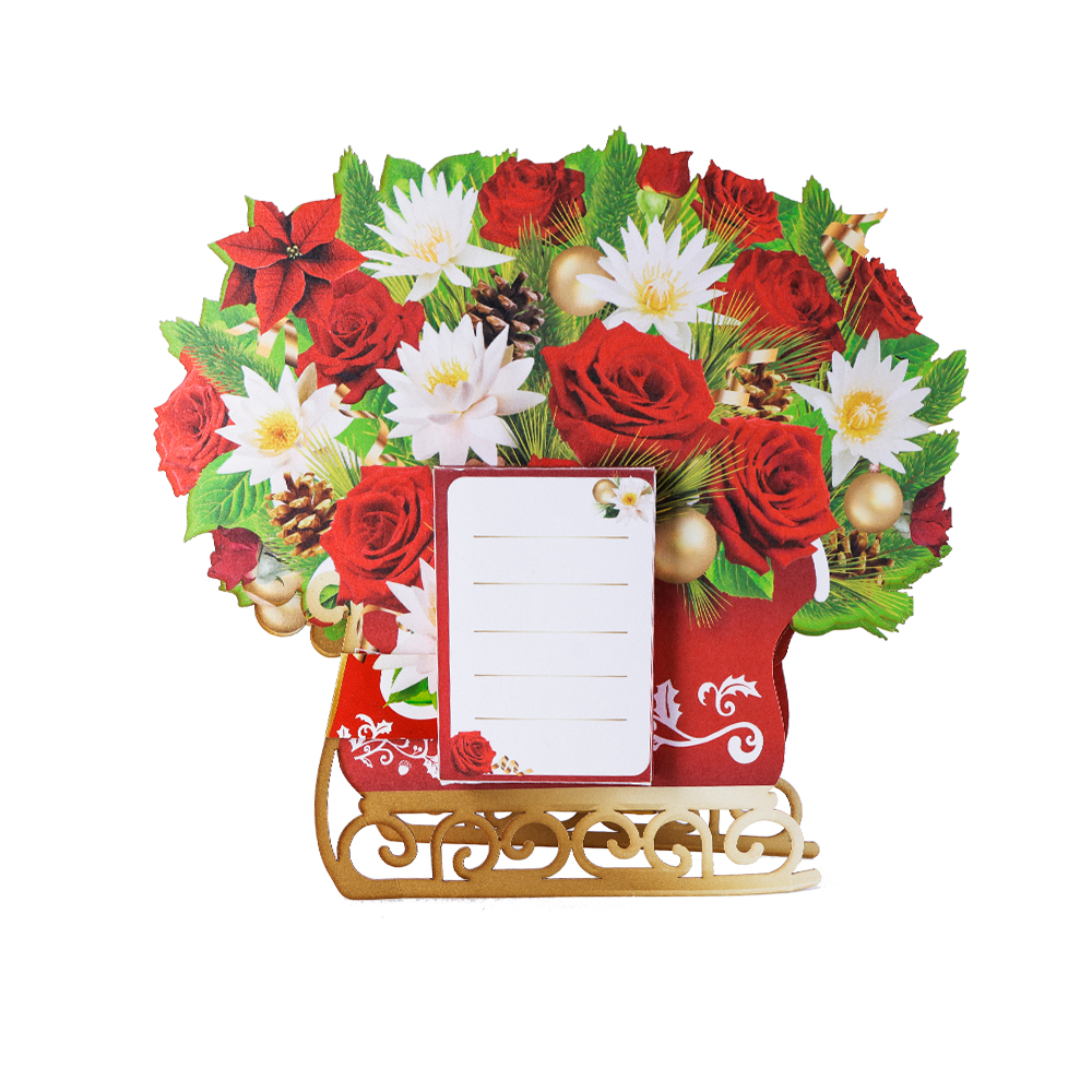 Red Bouquet Pop Up Christmas Card Music Light Surprise