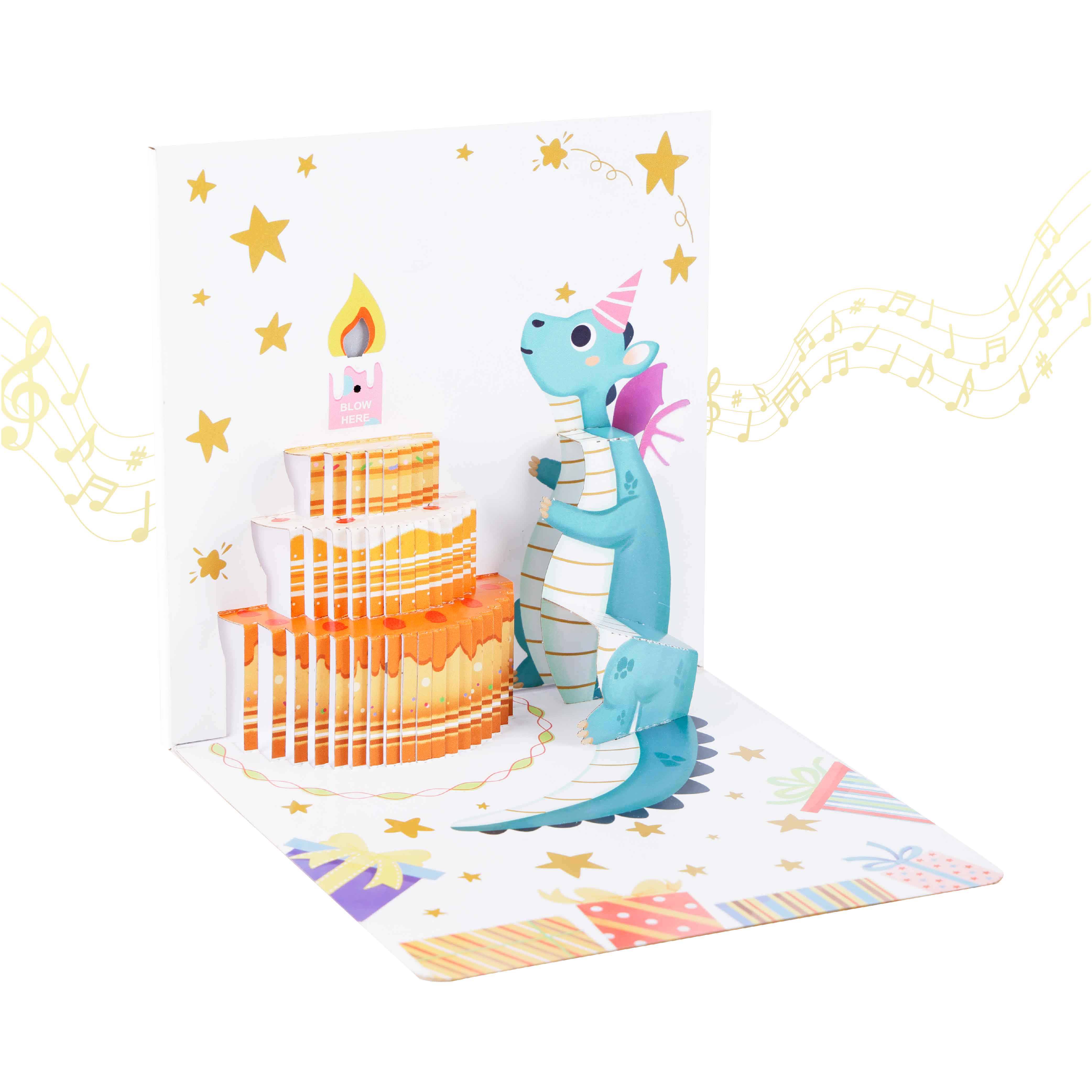 Dinosaur Birthday Pop Up Card Music Light Surprise