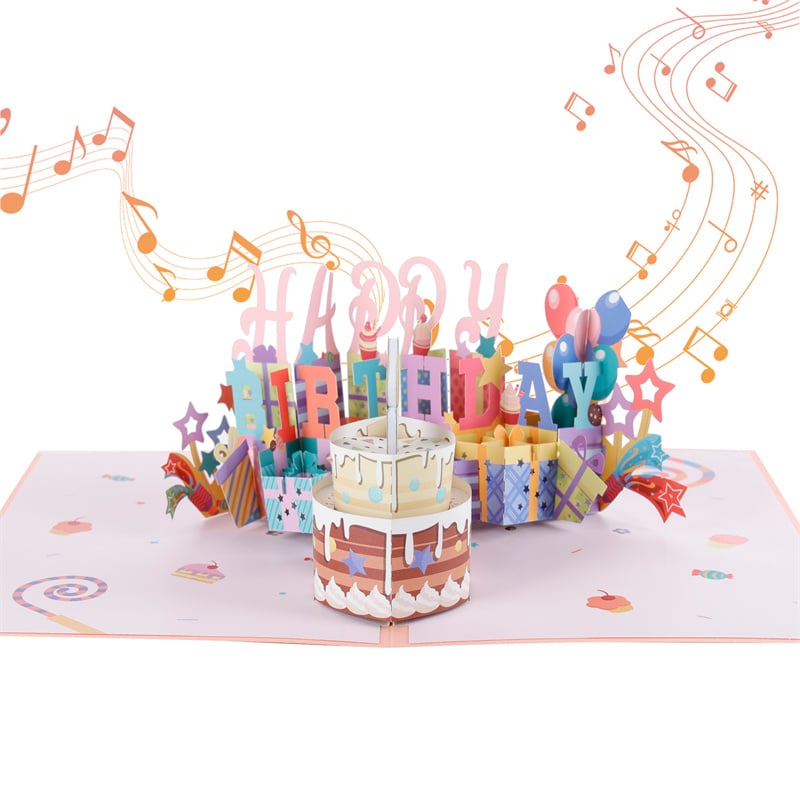 Birthday Cake Pop Up Card with Music and LED Lights
