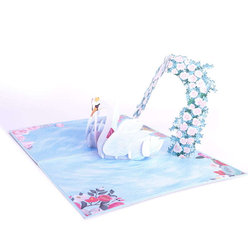 Swans In Love Wedding 3D Pop Up Card with Floral Arch