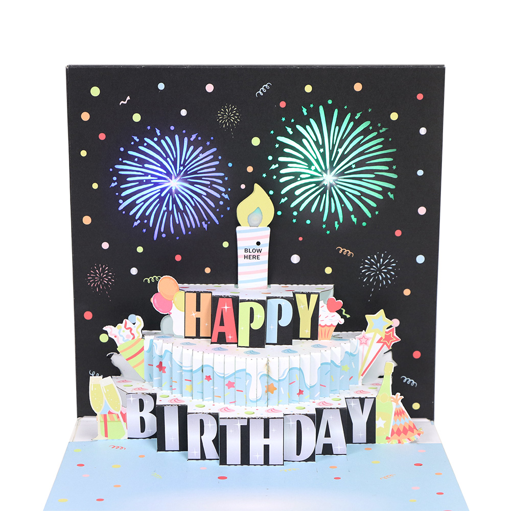 Firework Birthday Cake Blowable Pop-Up Card