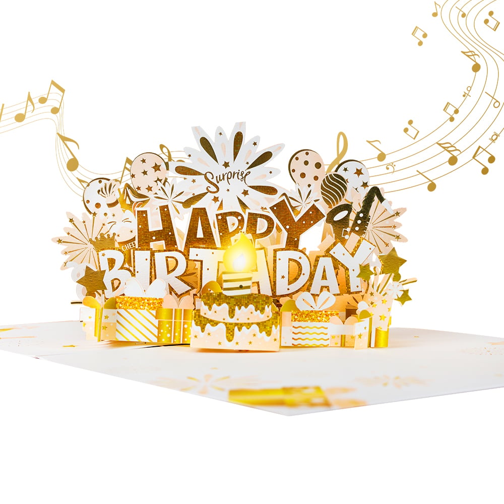 Golden Birthday Pop Up Card with Music and LED