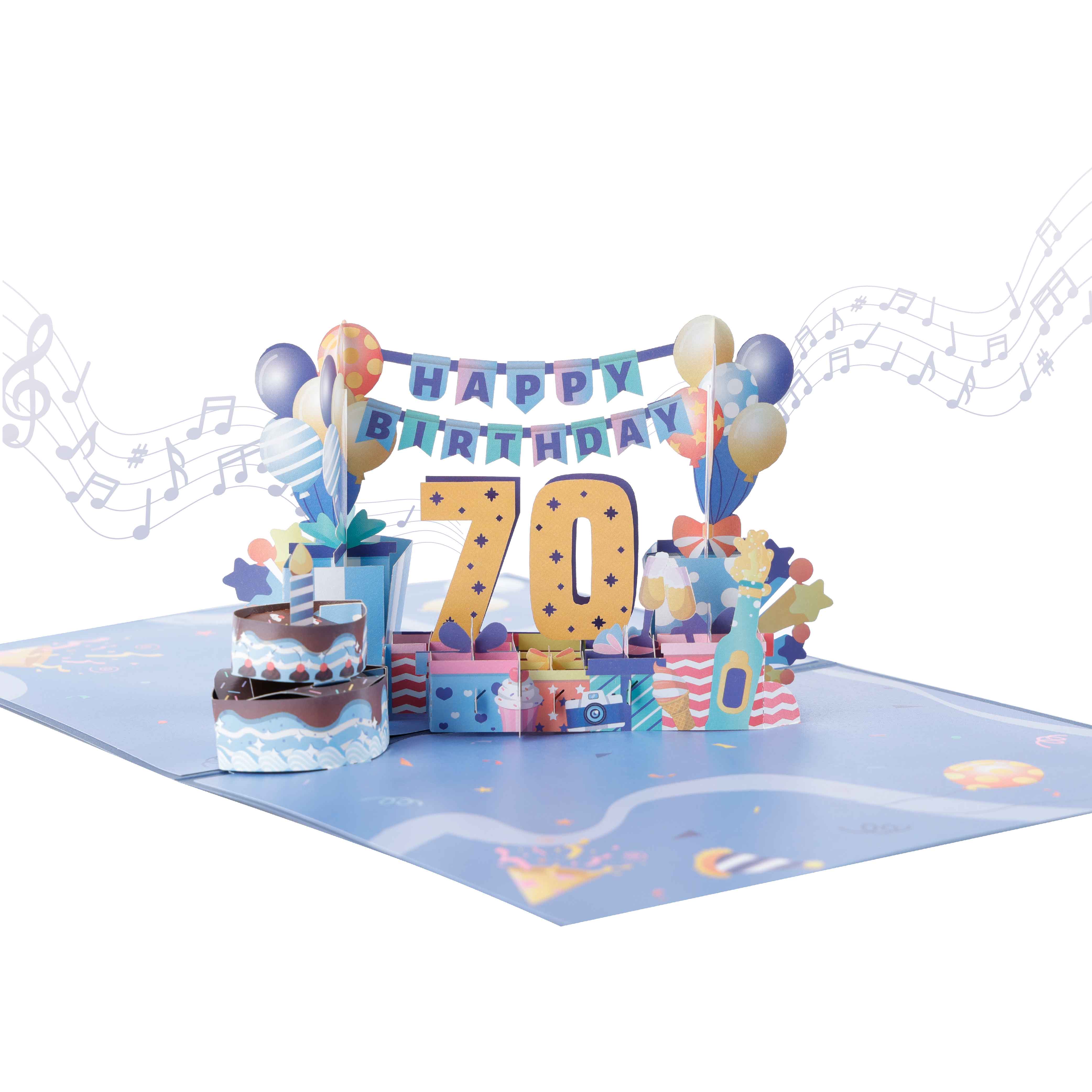 70th Birthday Pop Up Card Music Light Celebration Surprise
