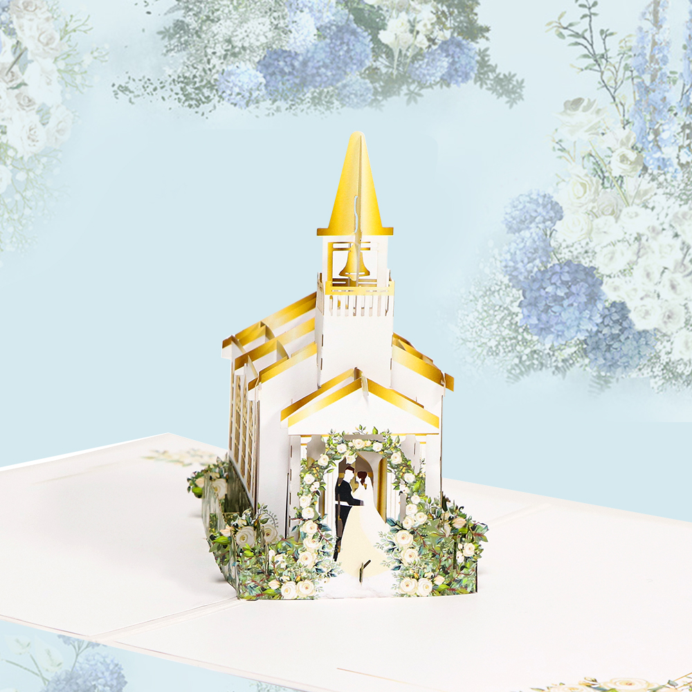 Laser Cut White Floral Church Wedding 3D Pop Up Card