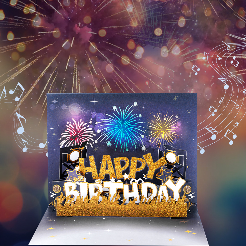 Firework Musical Pop Up Birthday Card with LED Lights