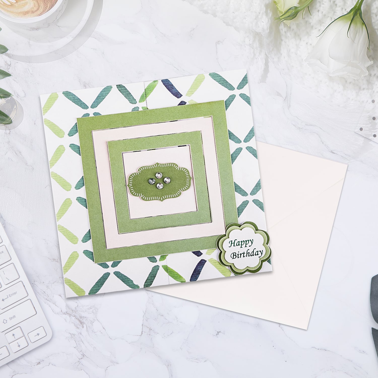 Handmade Birthday Greeting Card – Premium Flat Handmade Happy Birthday Card with Elegant Design