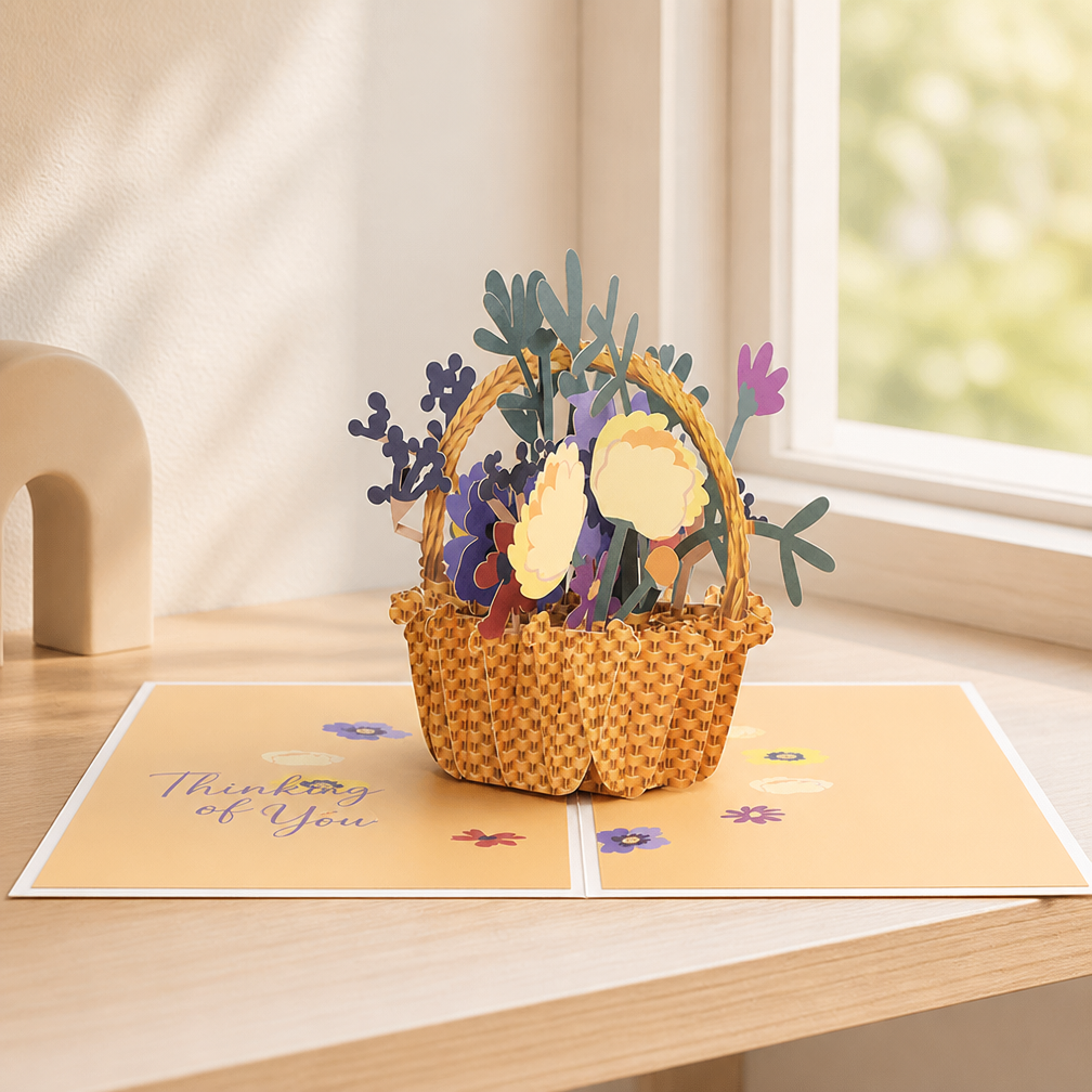 Flower Basket Thinking Of You Pop Up Greeting Card Full Display.png