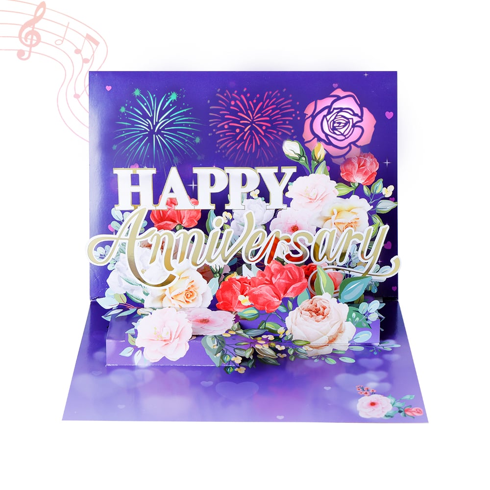 Anniversary Flower Pop-Up Card with Music and Lights