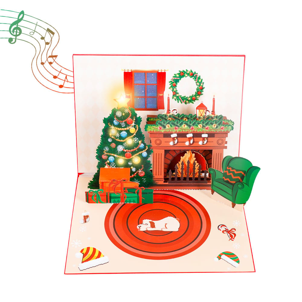 Christmas Pop Up Card with Music, Light and Fireplace Blow Feature