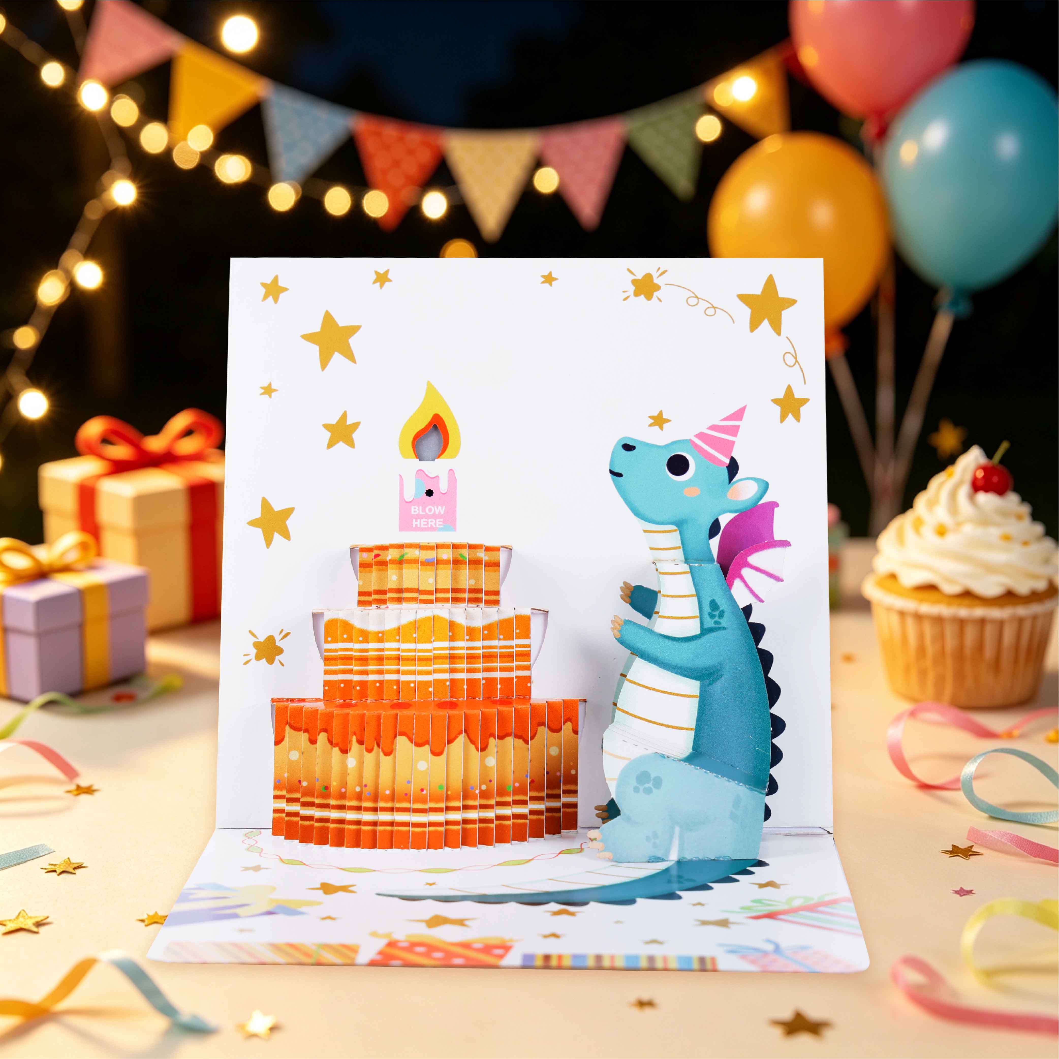 Dinosaur Birthday Pop Up Card Music Light Surprise