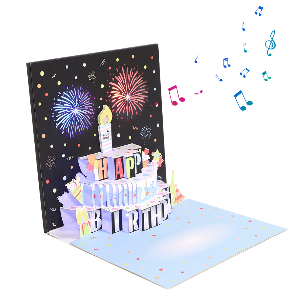 Firework Birthday Cake Blowable Pop-Up Card