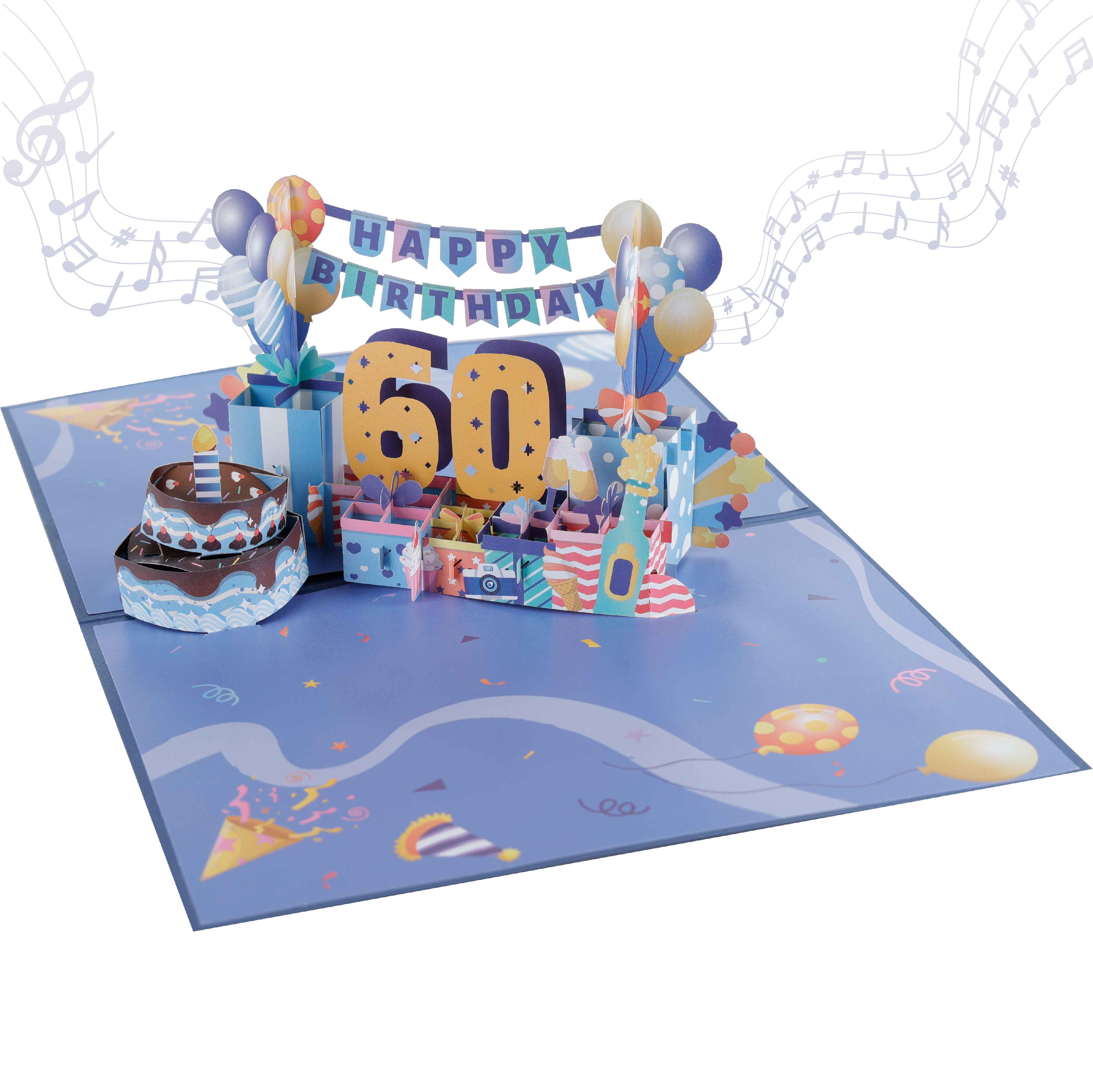 3D Pop up Happy Birthday Card with Envelop for 60th