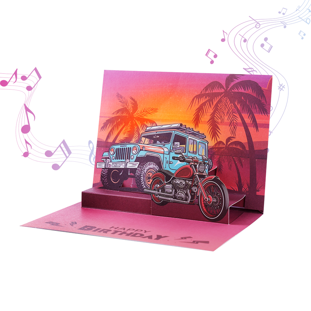 3D Beach Sunset Off-Road Vehicle Pop Up Birthday Card
