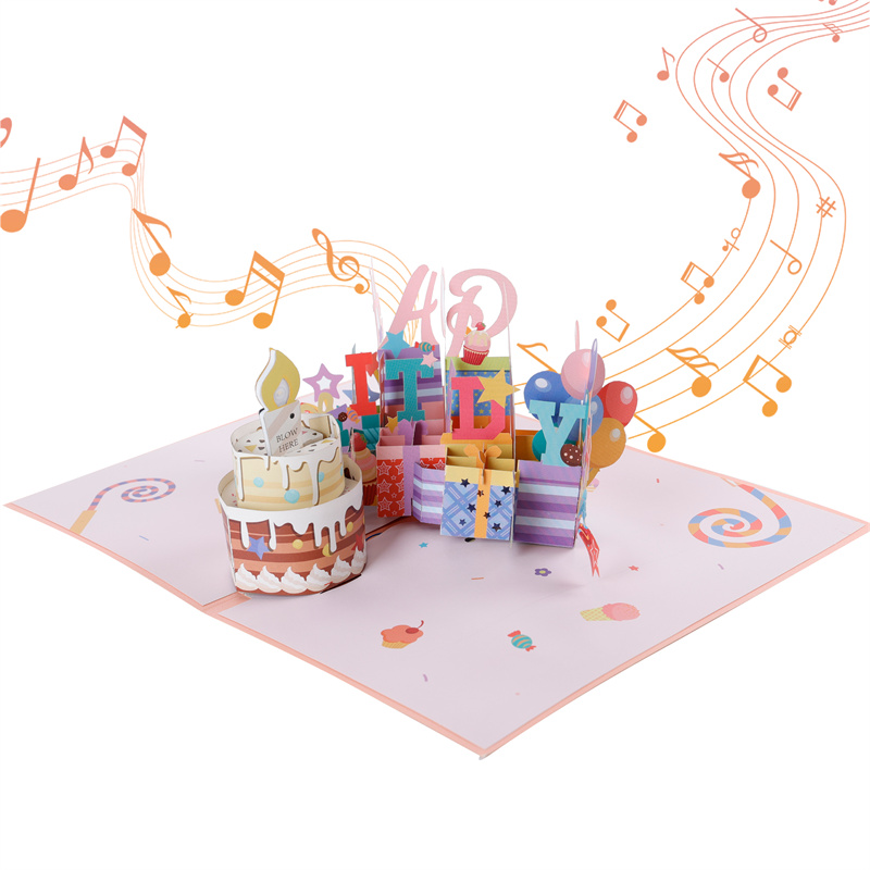 Birthday Cake Pop Up Card with Music and LED Lights