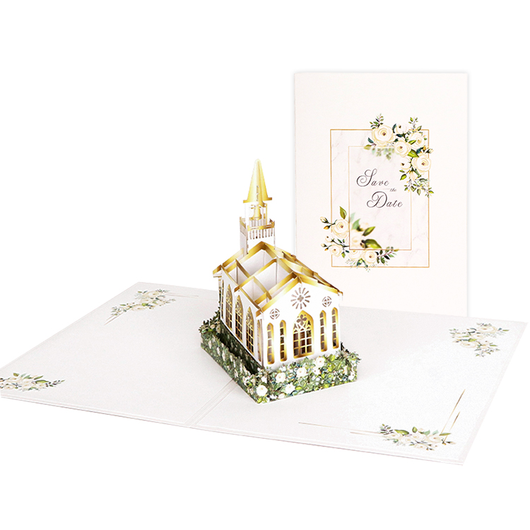 Laser Cut White Floral Church Wedding 3D Pop Up Card