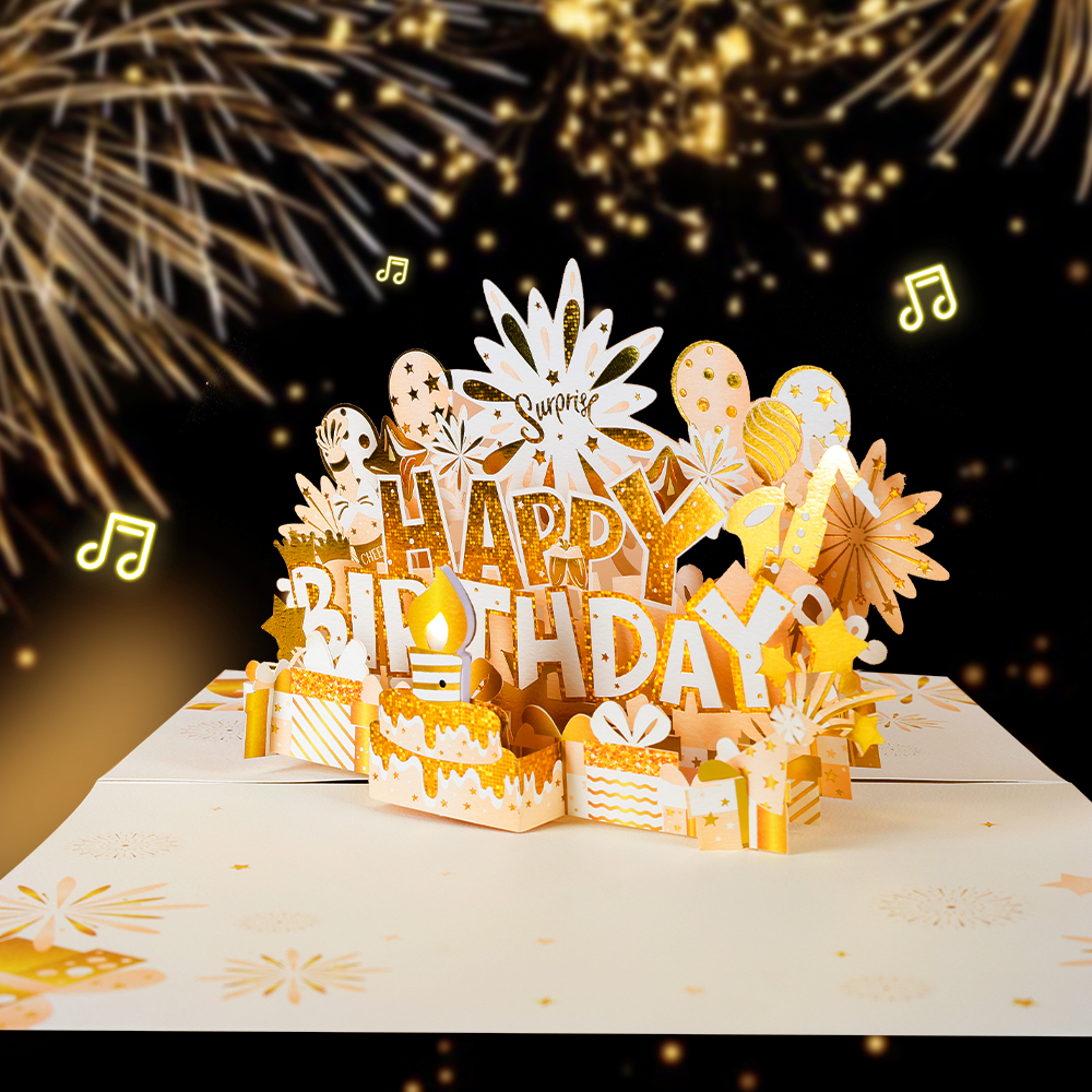 Golden Birthday Pop Up Card with Music and LED