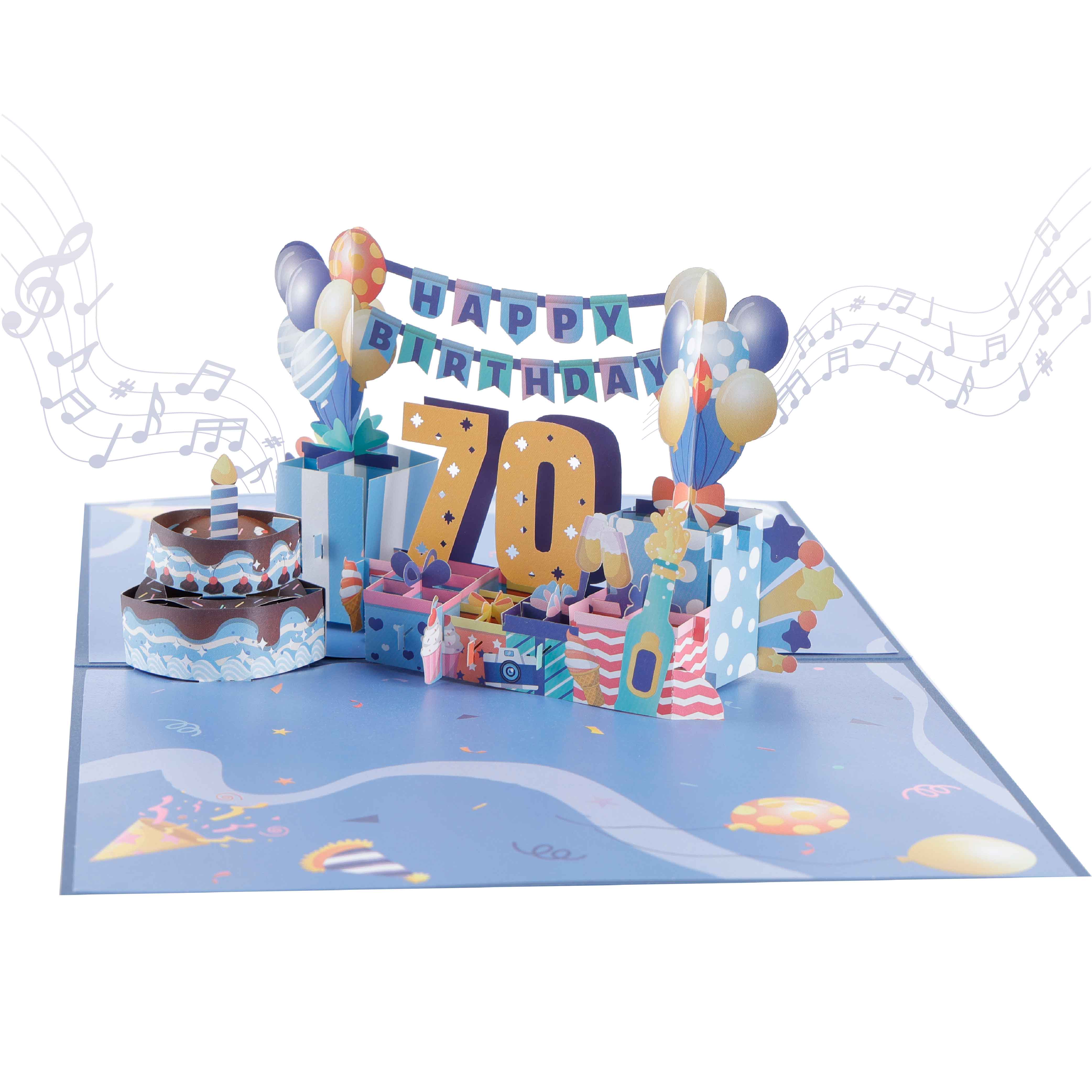 70th Birthday Pop Up Card Music Light Celebration Surprise