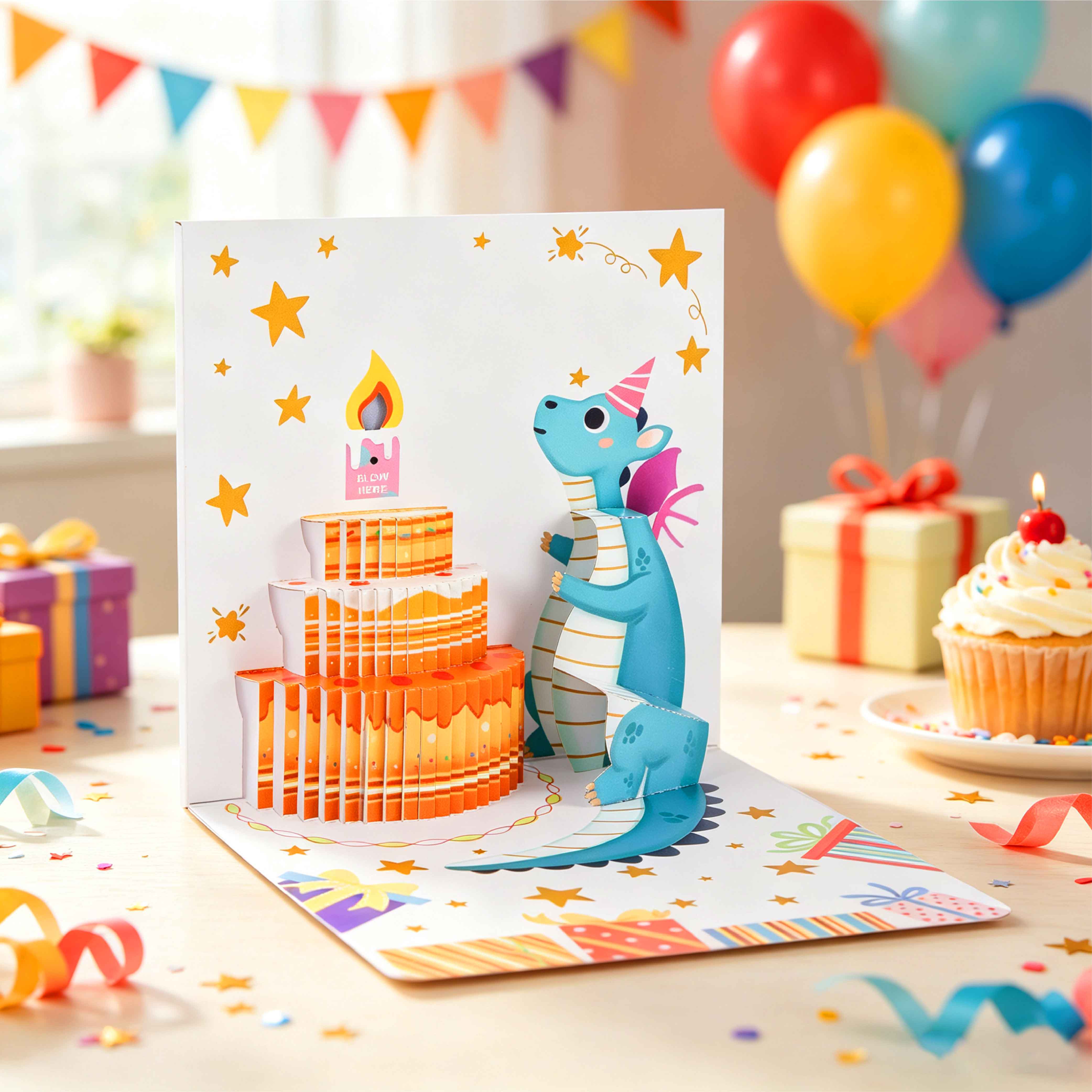 Dinosaur Birthday Pop Up Card Music Light Surprise
