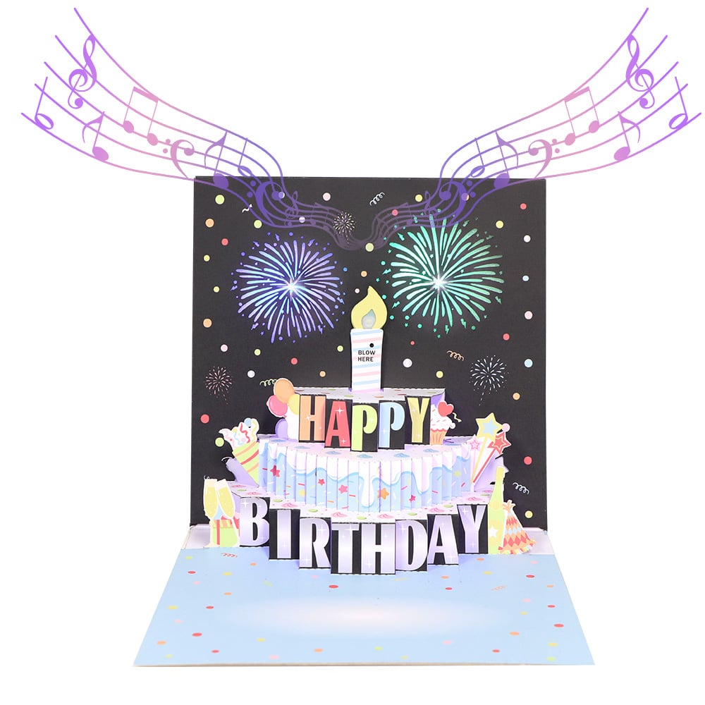 Firework Birthday Cake Blowable Pop-Up Card