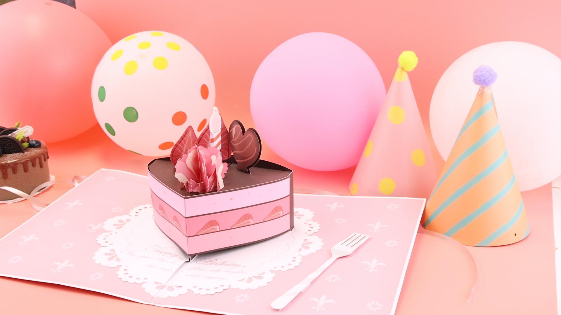 180-degree birthday strawberry cake blow card