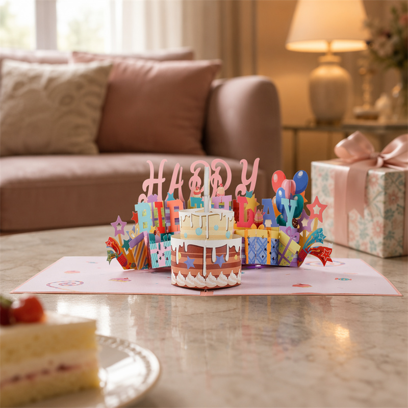 Pink Birthday Double‐Layer Cake Blow Pop Up Card Open View.jpg