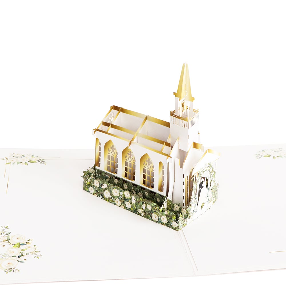 Laser Cut White Floral Church Wedding 3D Pop Up Card