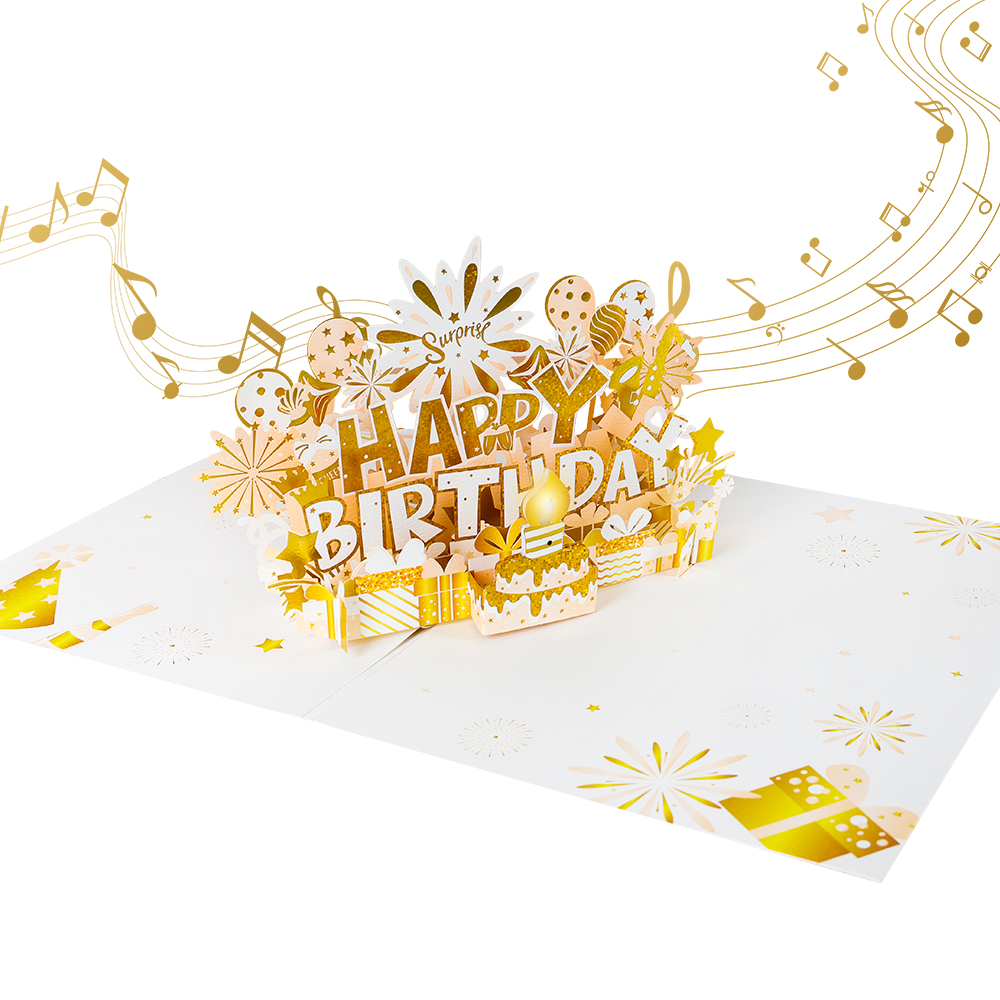 Golden Birthday Pop Up Card with Music and LED