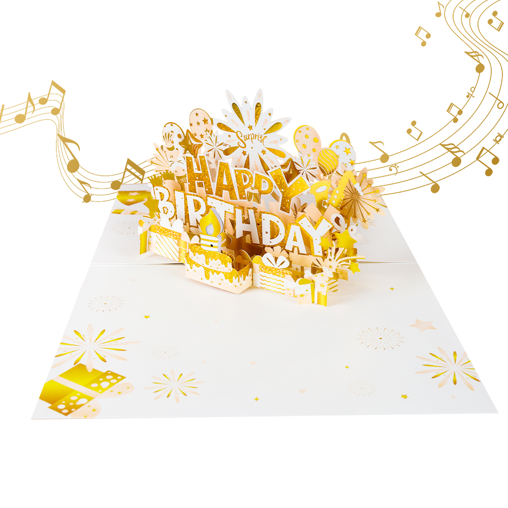 Golden Birthday Pop Up Card with Music and LED