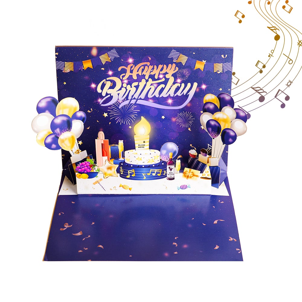 Interactive Birthday Pop Up Card with Music, Light and Blow-Out Candle Feature