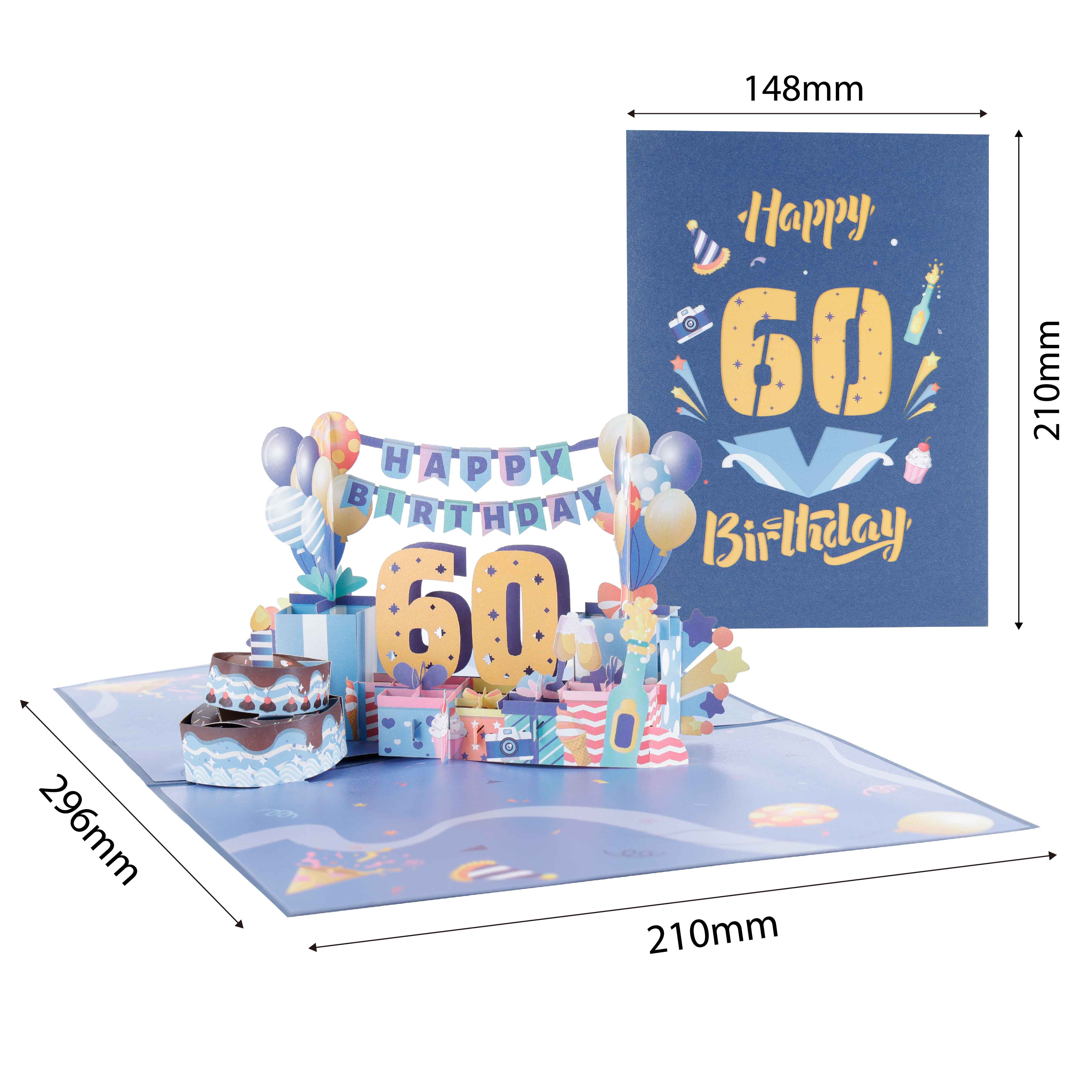 3D Pop up Happy Birthday Card with Envelop for 60th
