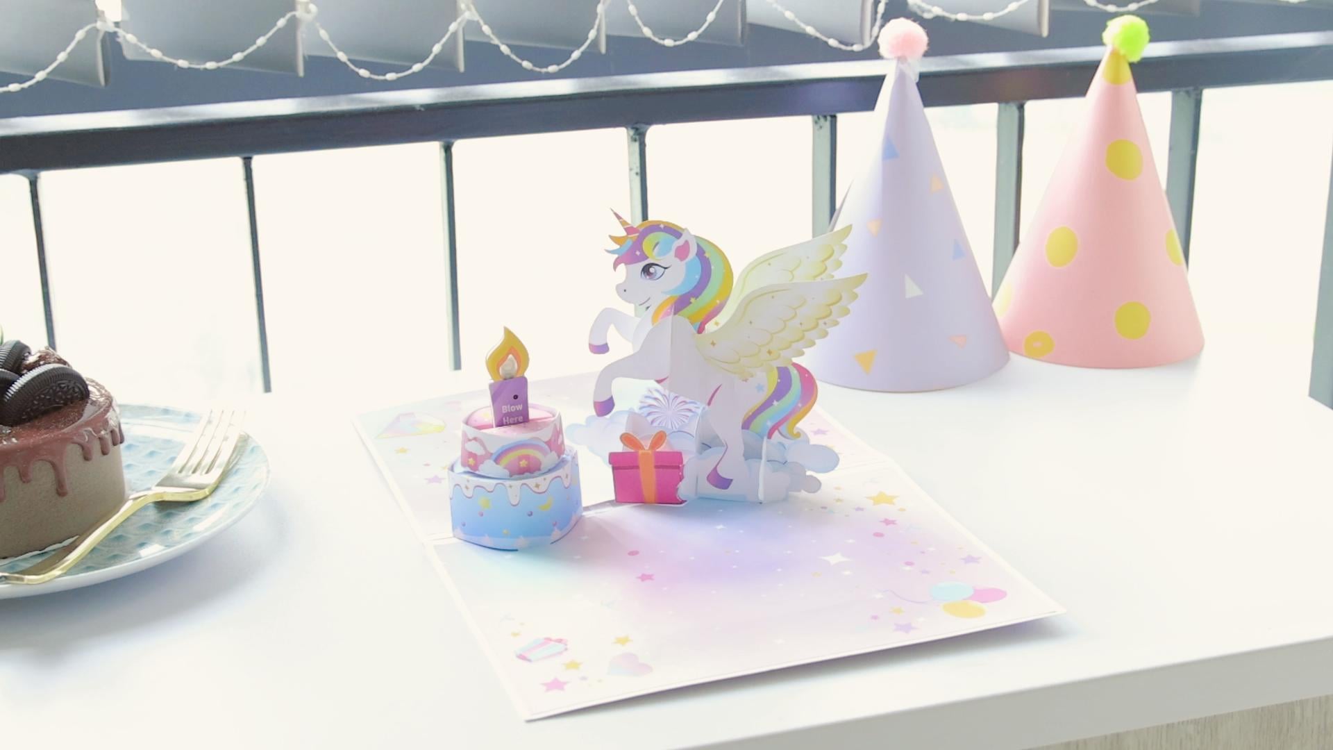 180-degree Birthday Unicorn Blow Card
