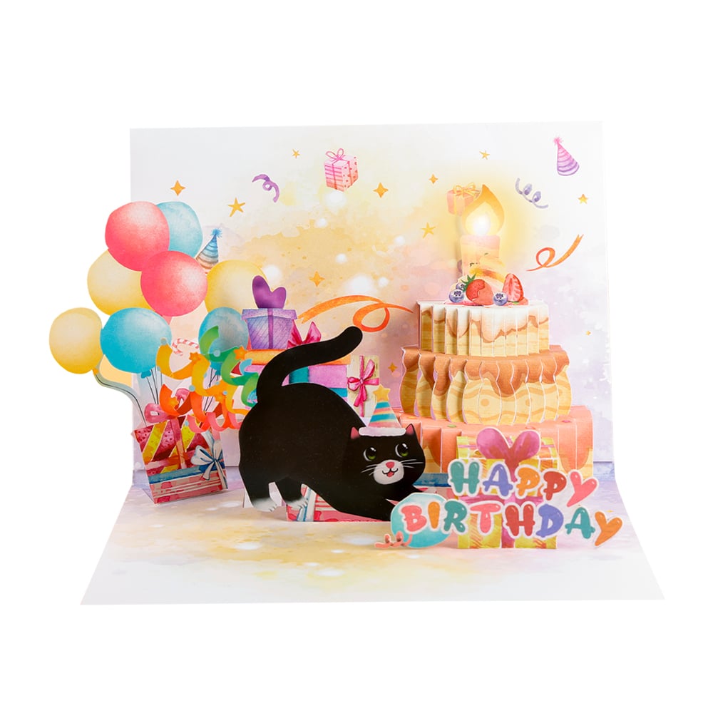 Interactive Cat Birthday Pop Up Card Brings More Fun to Birthday Celebrations