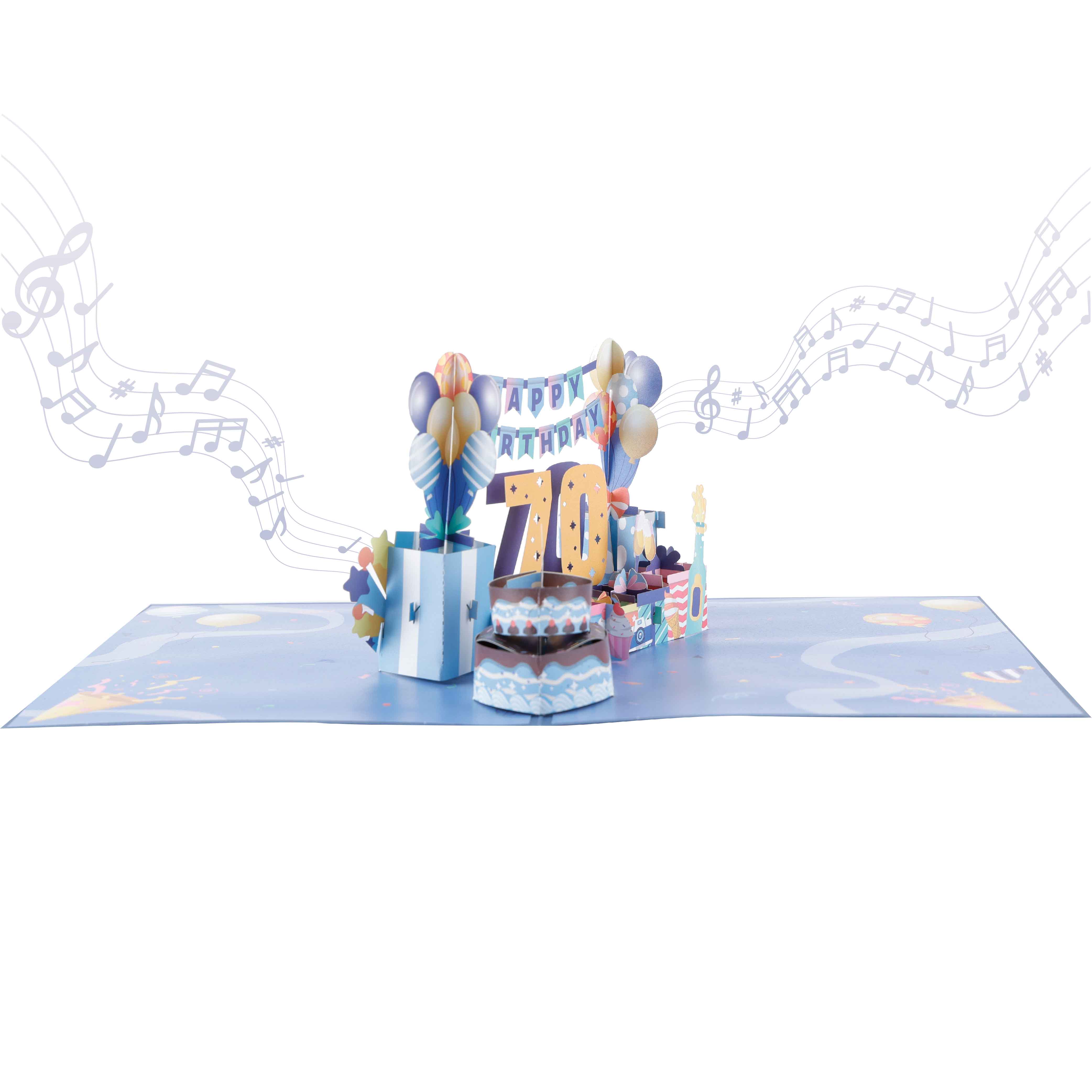 70th Birthday Pop Up Card Music Light Celebration Surprise