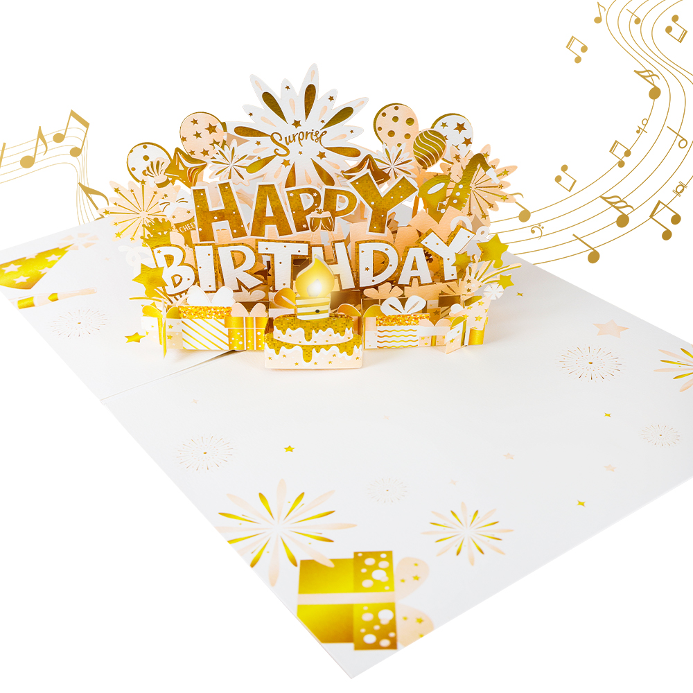 Golden Birthday Pop Up Card with Music and LED