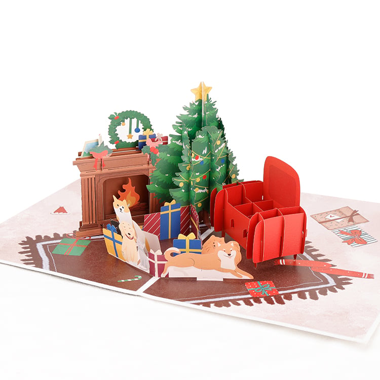 Cozy Woodland Christmas Living Room Scene Pop Up Card