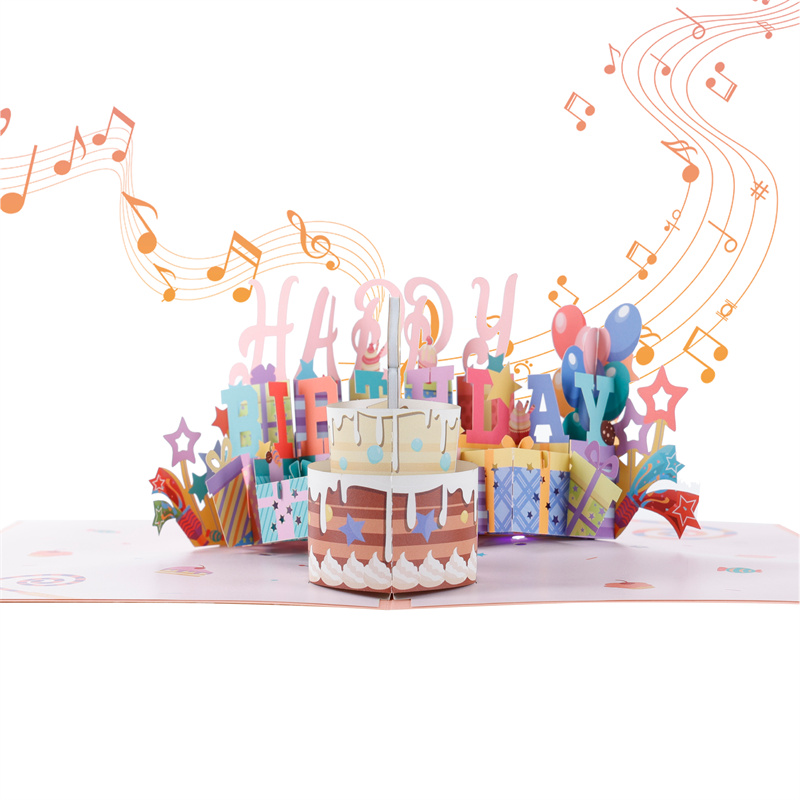Birthday Cake Pop Up Card with Music and LED Lights