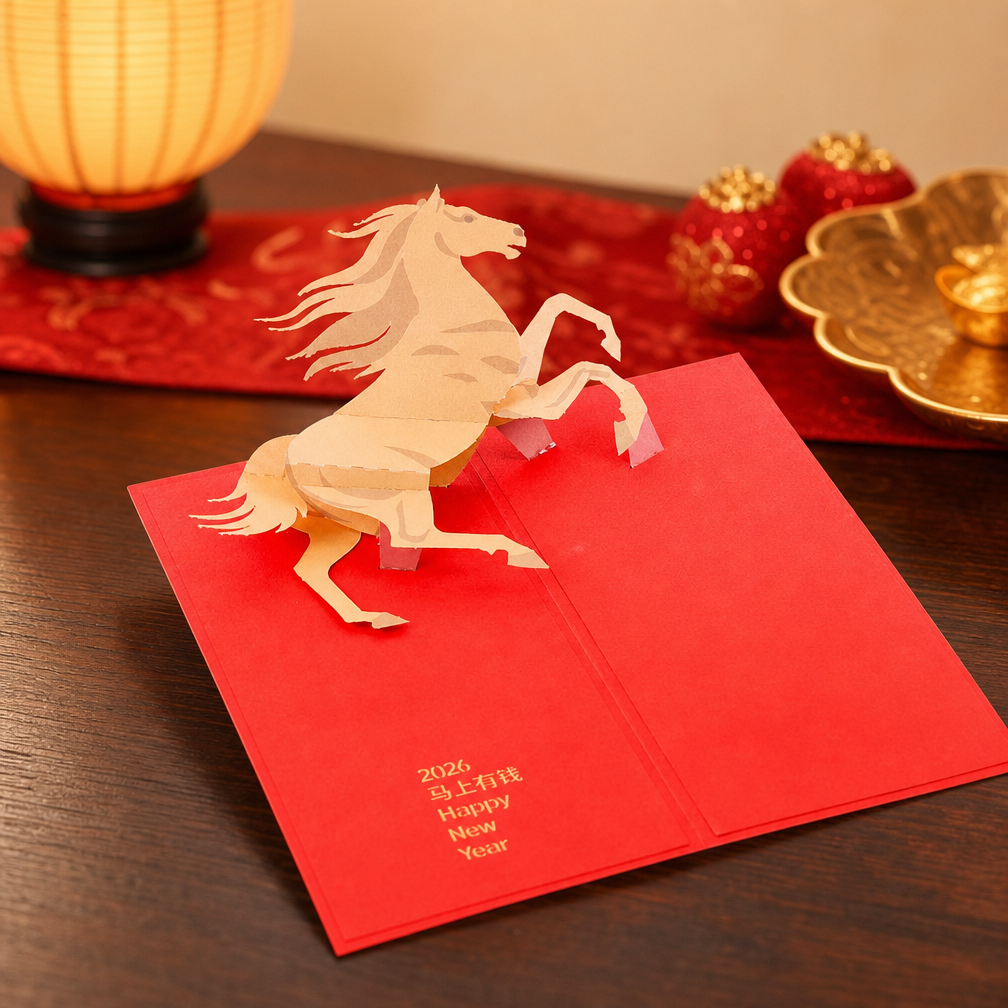 Galloping Horse Red Envelope Chinese New Year Pop Up Card Full Display.png