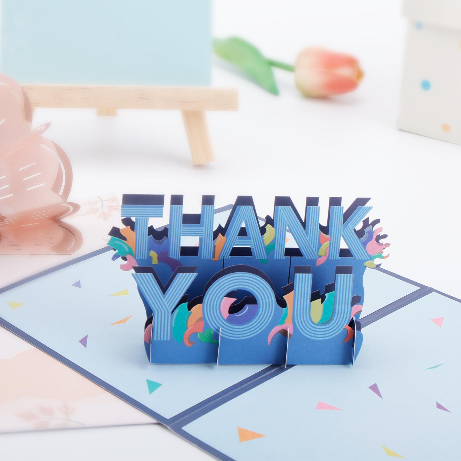 Luxury 3D Pop Up Thank You Card with Colorful Letter Design