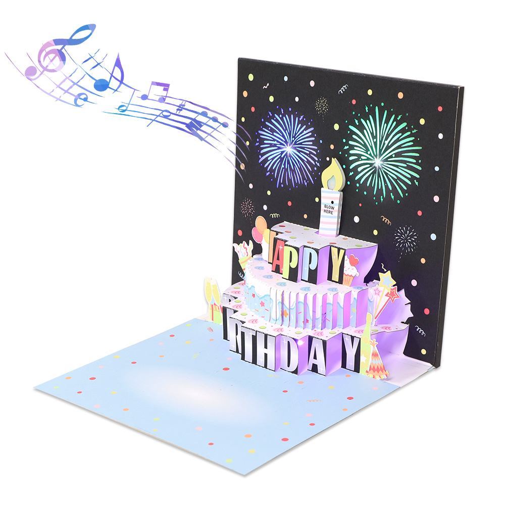 Firework Birthday Cake Blowable Pop-Up Card