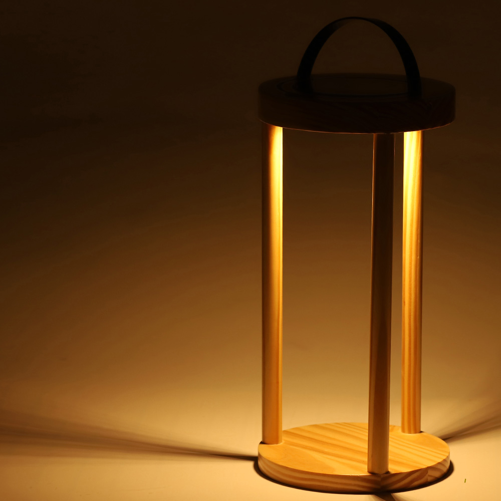 Houten zonne-tuinlicht lantaarn cilinder