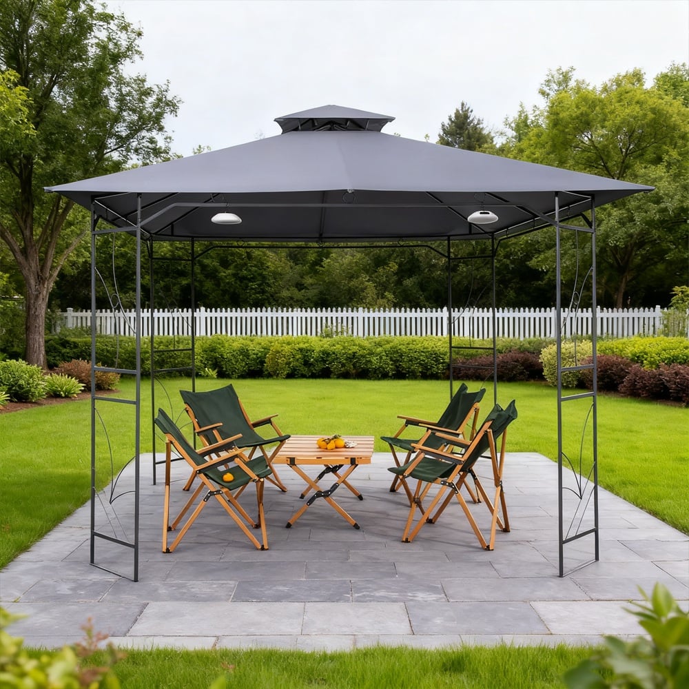 gazebo in acciaio 3x3 m con schermo su quattro lati e doppio tetto in tessuto