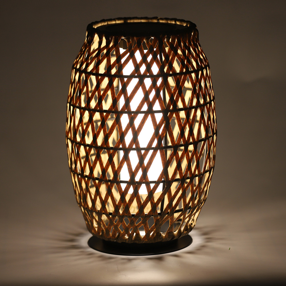 Rattan Standing Solar Garden Light Spindle White