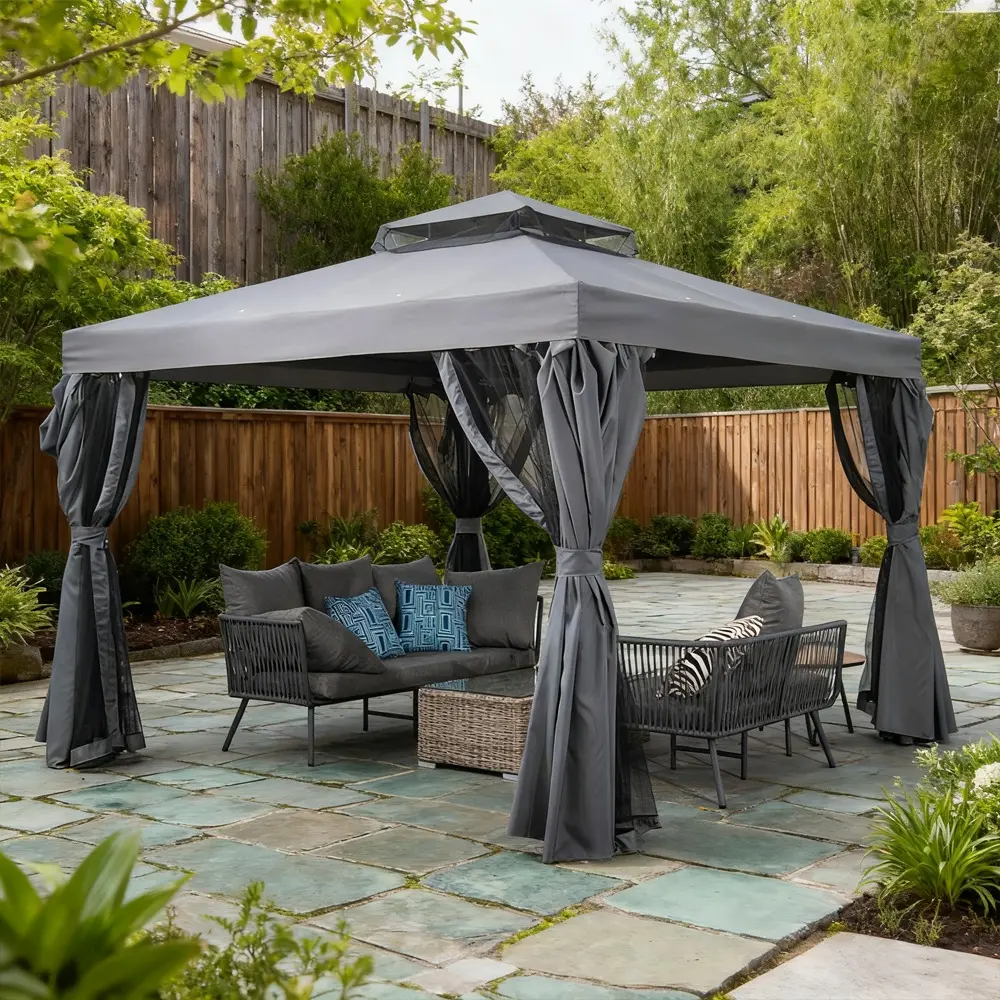 Moderne gazebo-trender for utendørs livsrom