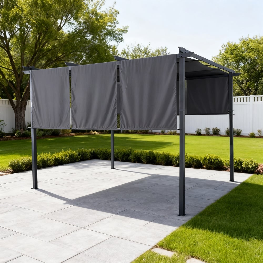 pergola in alluminio con tetto in tessuto e tenda tripartita 3x3 m