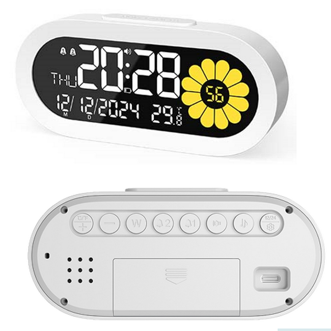 Fashion Digital Alarm Clock VA Screen Dual Alarm Time/date/temperature Display 12/24 Hour Format Alarm Clock