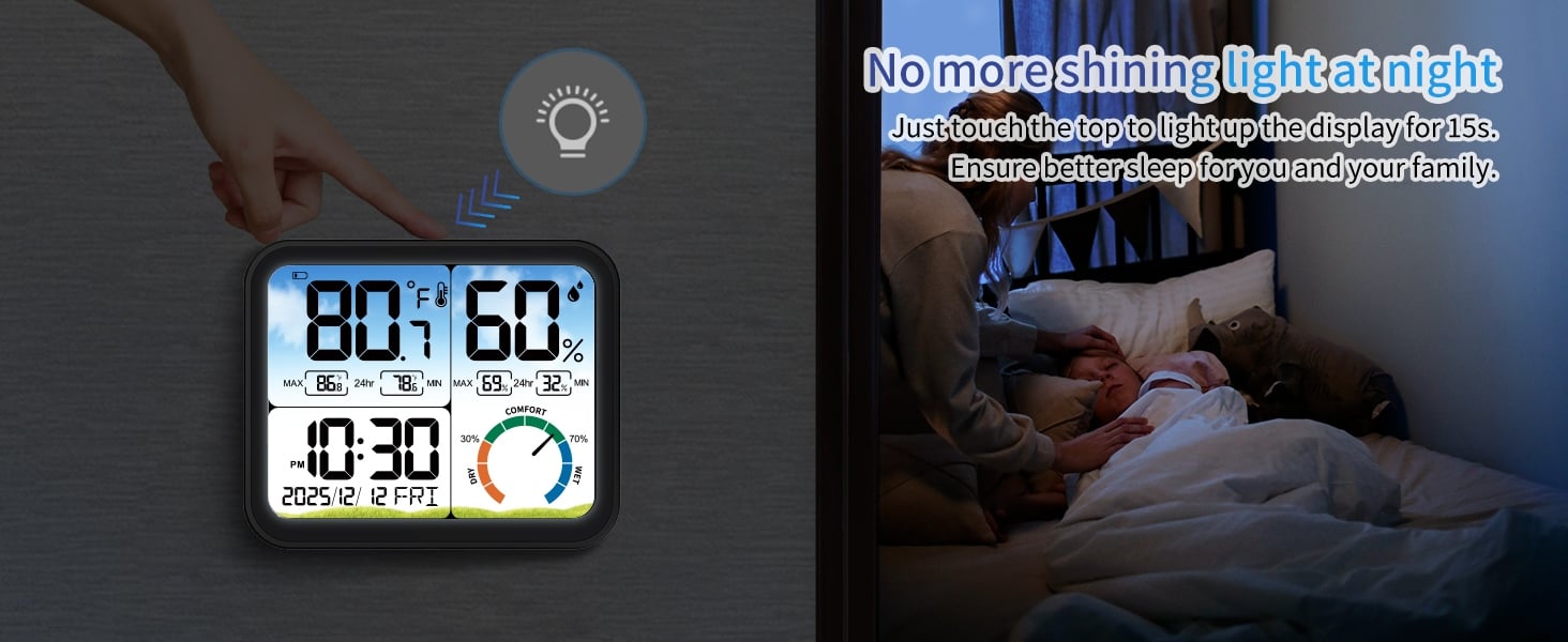 Digital Indoor Room Thermometer - 5.8'' Extra Large Display Temperature Humidity Sensor with Accurate Temp Humidity Gauge Monitor, Calibration, Max & Min Records, Comfort, Backlit, Date & Clock-5