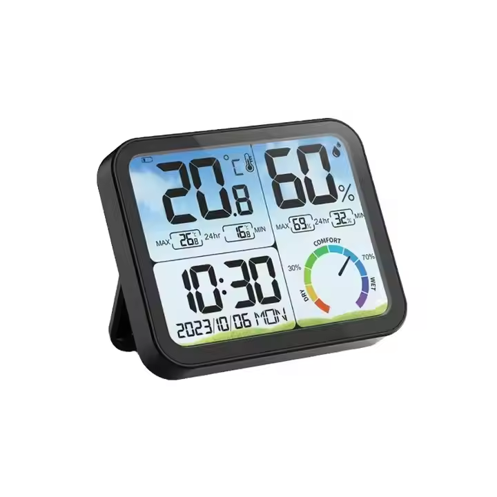 Color Screen LCD Temperature Humidity Meter Thermometer Hygrometer with Temperature Alarm Clock Time