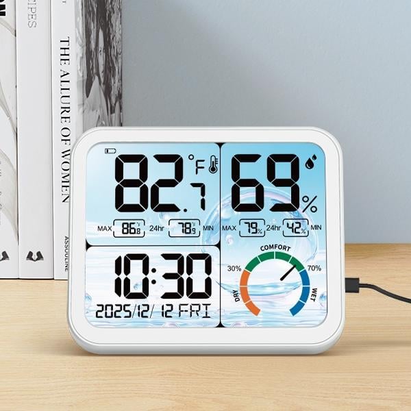 Digital Indoor Room Thermometer - 5.8'' Extra Large Display Temperature Humidity Sensor with Accurate Temp Humidity Gauge Monitor, Calibration, Max & Min Records, Comfort, Backlit, Date & Clock