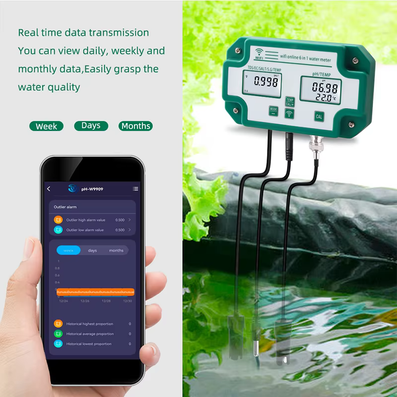 high accuracy hydroponics growing digital ph tds ec temp sg salt ph meter 6 in 1 ph monitor-5